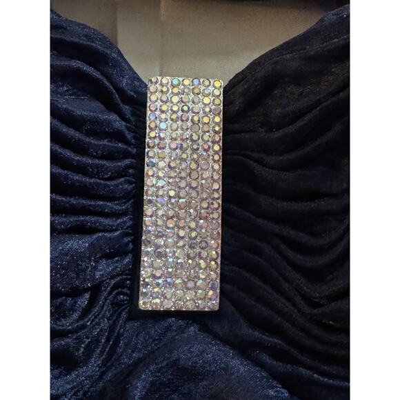 Vintage Cachet Navy Rhinestone Halter Ruched Cocktail Evening Dress Size 6 Glam - Picture 6 of 12